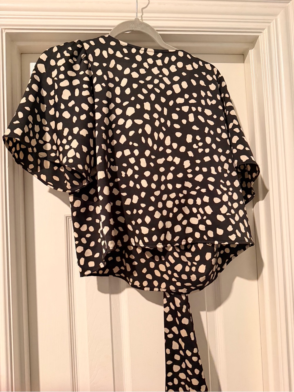 LOFT Black and Cream Dalmatian-Print Tie-Back Blouse